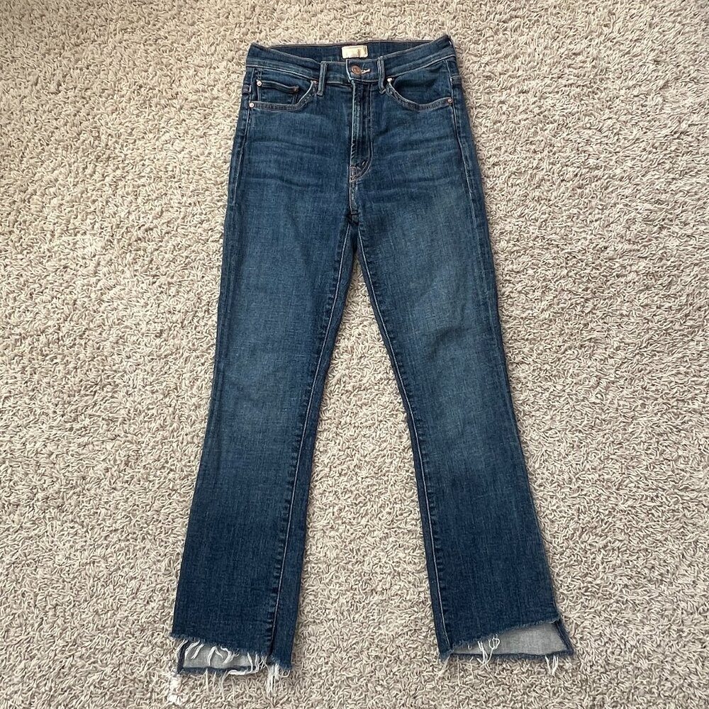 MOTHER Dark Blue Frayed Hem Jeans